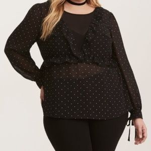Torrid | Black Polka Dot Print Ruffle Tie Blouse